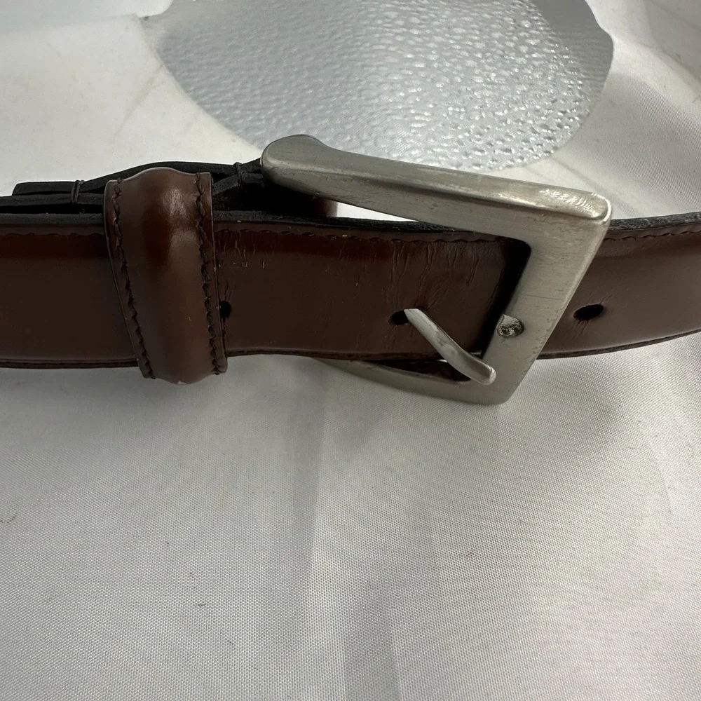 Coach Leather Belt Brown Silver Buckle Quiet Luxury Casual 32